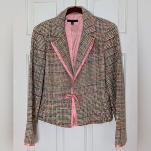 The Limited Eccletic Multicolor Tweed Jacket With Tie Front & Silk Lining
